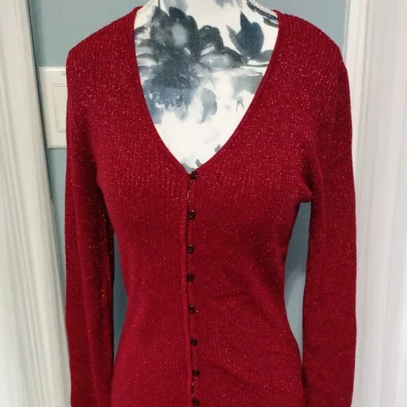 Cardigan, Red with Metallic Threads - Picture 2 of 9